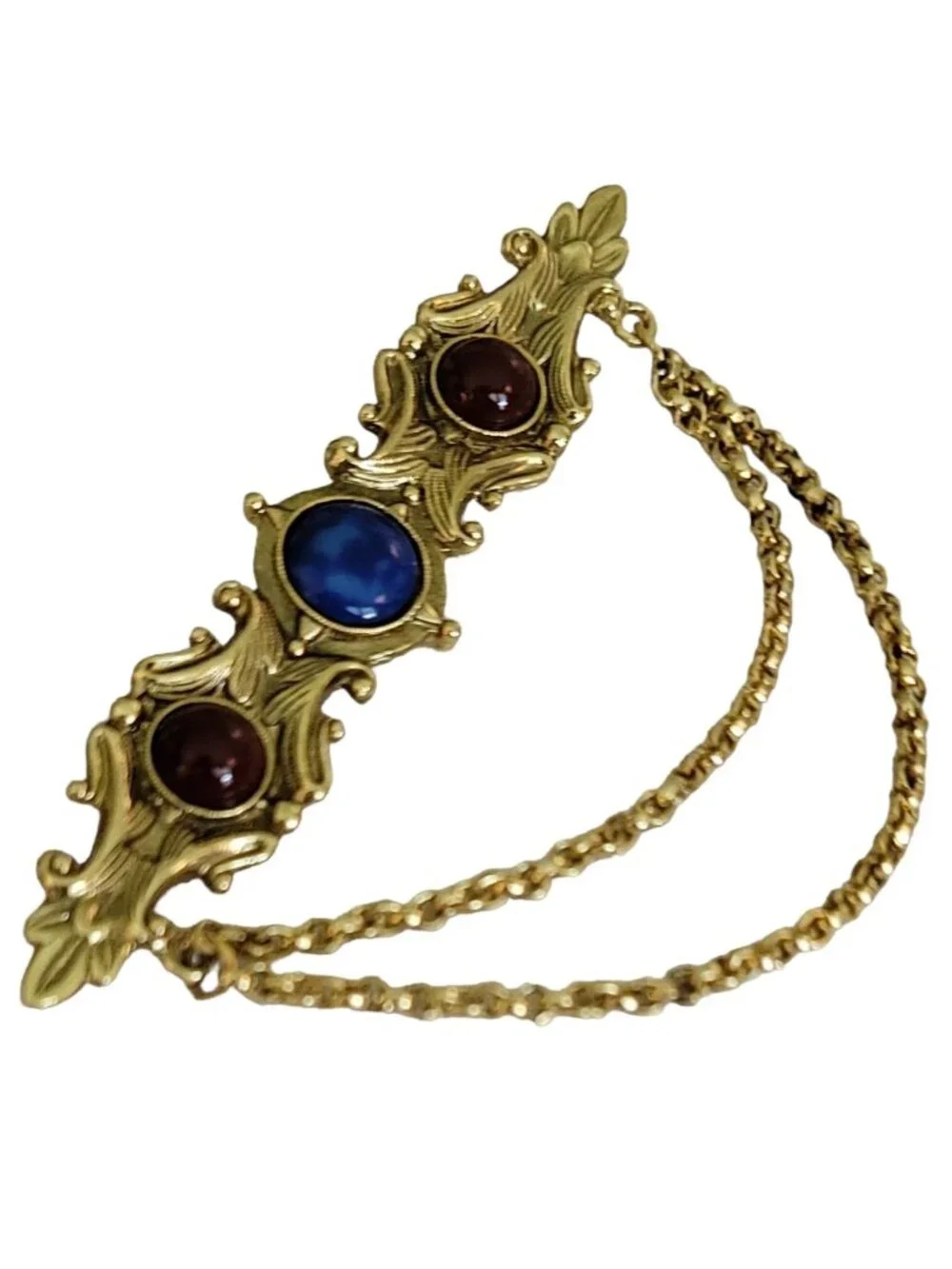 1928 Brand Blue Glass Red Wine Lucite Cab Chatelaine Bar Brooch, K66